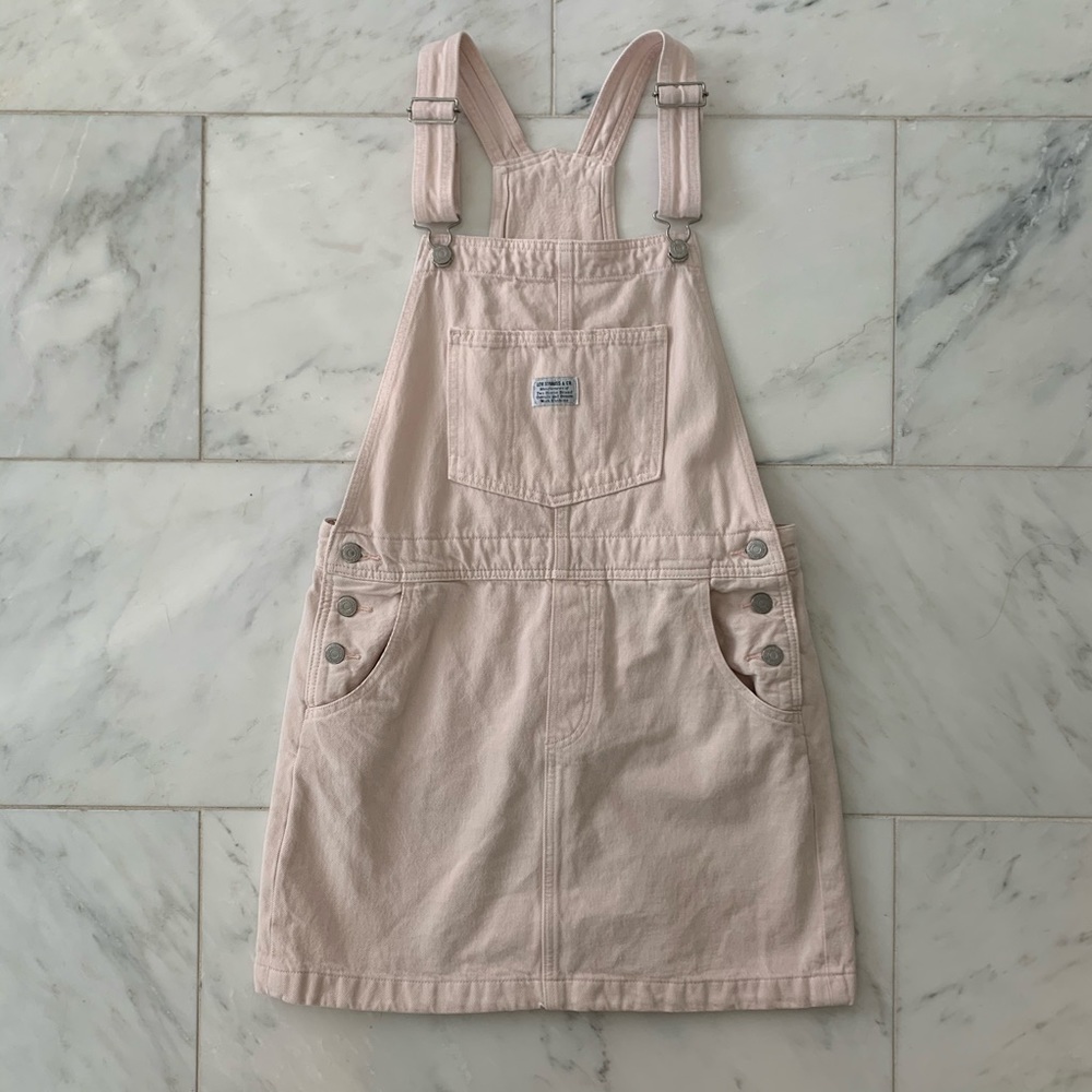 Levi’s light pink denim overall mini dress